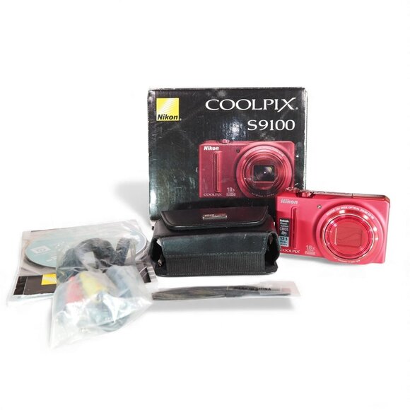 Nikon Other - Nikon CoolPix S9100 12.1MP Compact Digital Camera Bundle - Red - Tested